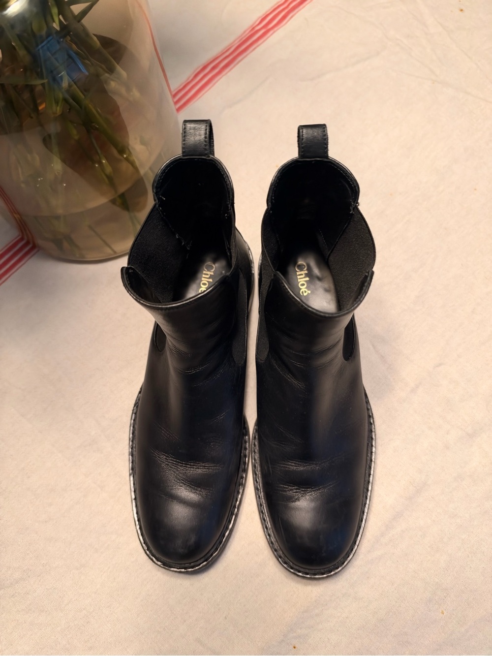 Chloe Black Leather Ankle Booties with Gold Hardware - Picture 4 of 6